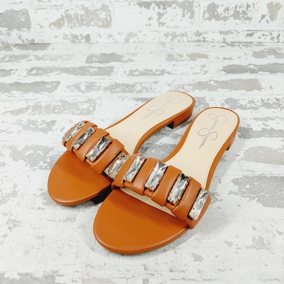 New Jessica Simpson Amille Ginger Faux Leather Slip On Sandals W277 - Picture 2 of 11